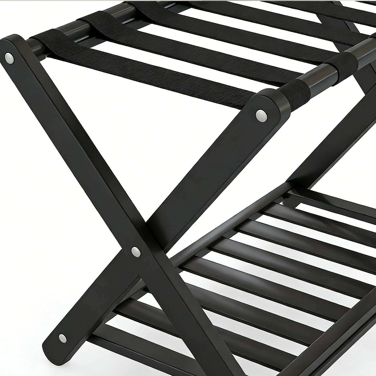 Luggage Rack Foldable Thickened Bamboo Suitcase Stand With Storage Shelf For Hotel Bedroom Guest Room