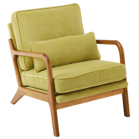 Low Arm Accent Chair - Olive Green Corduroy Upholstered Indoor Lounge Chair, Compact Single Seater With Sturdy Frame - 330LBS Weight Capacity
