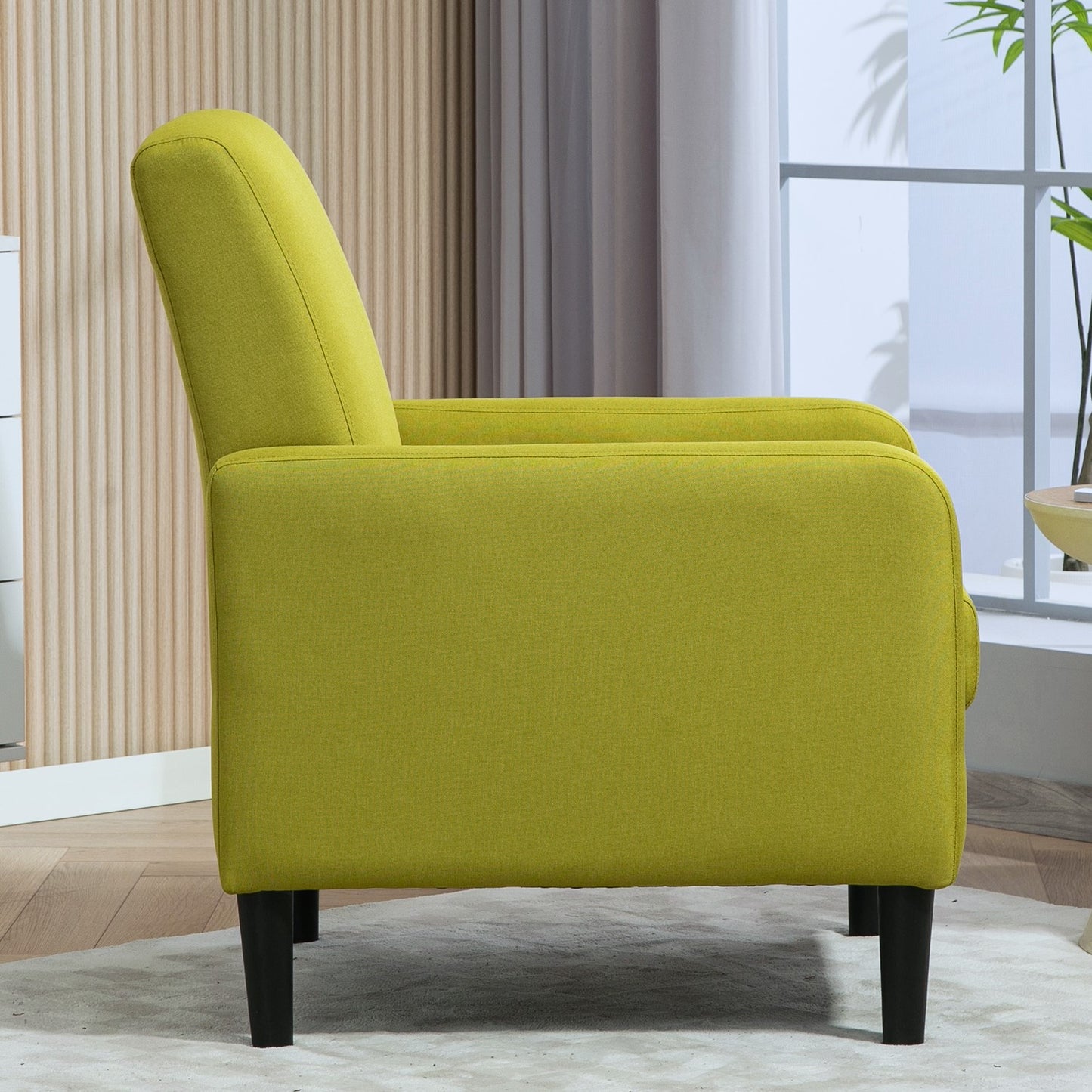 Faux Linen Upholstered Accent Chair, Modern Armchair With Solid Wood Frame, Single Sofa Chair For Living Room Bedroom