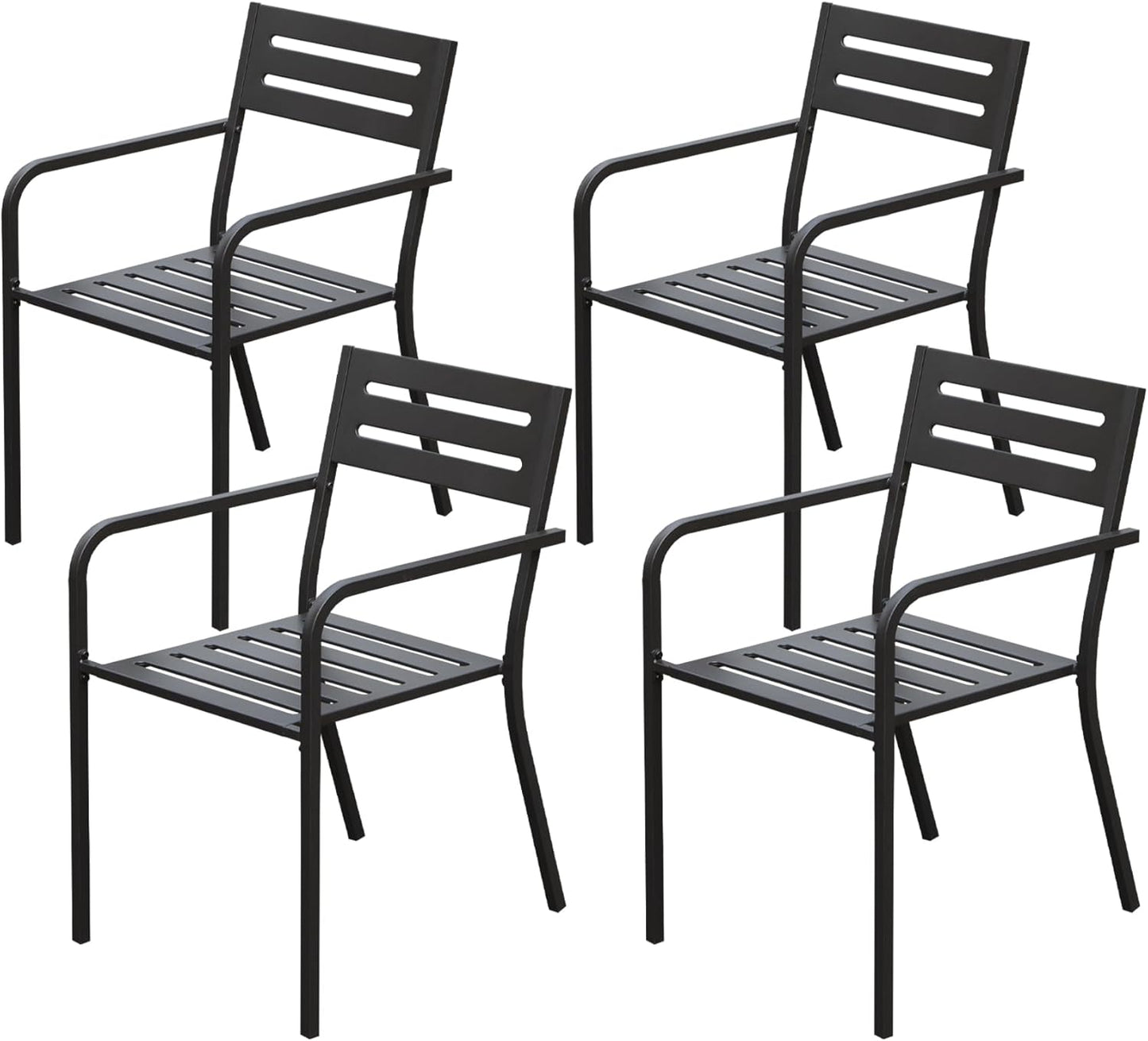 4-Pieces Patio Dining Chairs, Outdoor Heavy Duty Metal Chairs Set Of 4, Stackable Garden Chairs With Ergonomic Armrest, Patio Furniture Chairs Set For B Ackyard Lawn Patio, Black