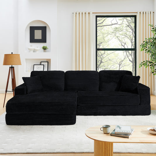 Left Sofa Seat,L Shape Modular Sectional Sofa, Compressed Sectional Sofa Modern Minimalist Style Corduroy Couch,Unfold Into A Bed, Bedroom, Comfy Compressed Sofa Couch Space-Efficient Design-black