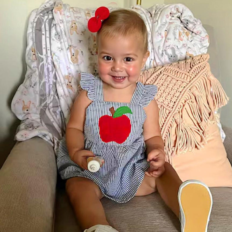 Kids Baby Girl Back To School Outfit, First Day Of School, Summer Ruffle Sleeves Applique Top & Shorts Set