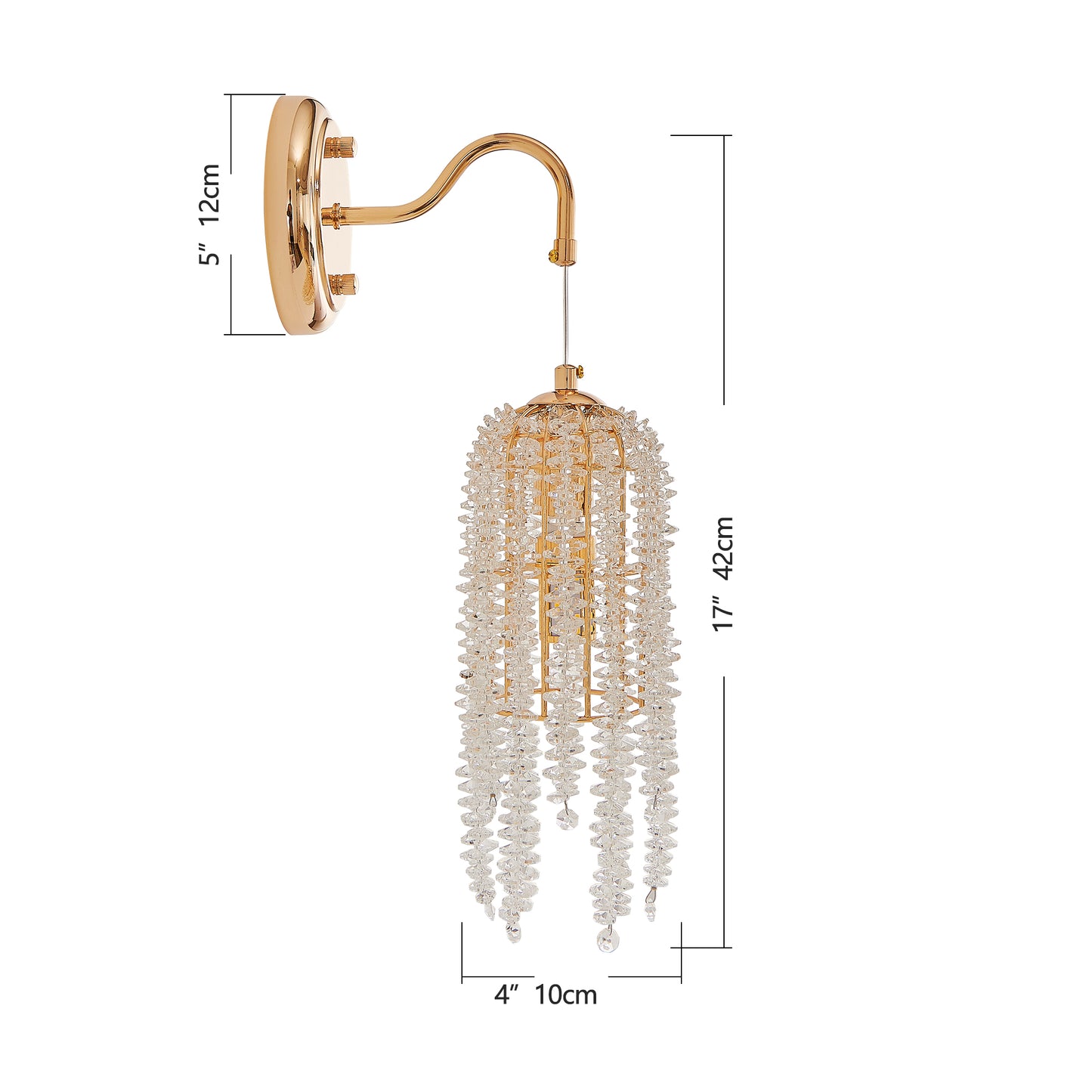 Set Of 2 Gold Frame And Cascading Crystal Bead String Wall Sconces, E12 Bulb Socket, Elegant Hanging Light Fixture For Living Room, Bedroom, Hallway  Bulb Not Included