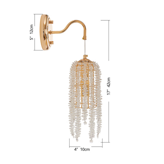 Set Of 2 Gold Frame And Cascading Crystal Bead String Wall Sconces, E12 Bulb Socket, Elegant Hanging Light Fixture For Living Room, Bedroom, Hallway  Bulb Not Included