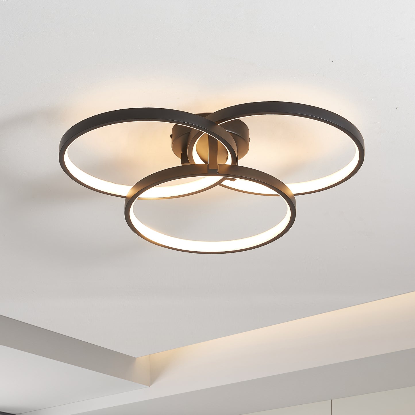 20 Modern Black LED Ceiling Light, 3-Ring Flush Mount Fixture For Living Room, Bedroom, Or Dining Room, Sleek And Energy-Efficient Design, Easy Installation