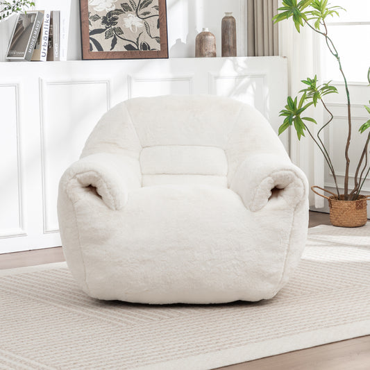 Bean Bag Chair, Comfy Bean Bag Sofa With Back Support, Faux Fur Bean Bag Chair For Adults And Kids, Stuffed Floor Sofa For Living Room, Bedroom, Apartment, White