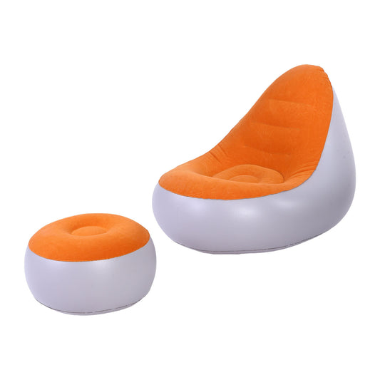 Inflatable Lounge With Foot Stool PVC Flocking Water Proof Folding Blow Up Couch Inflatable Sofa Chair For Home Camping Orange