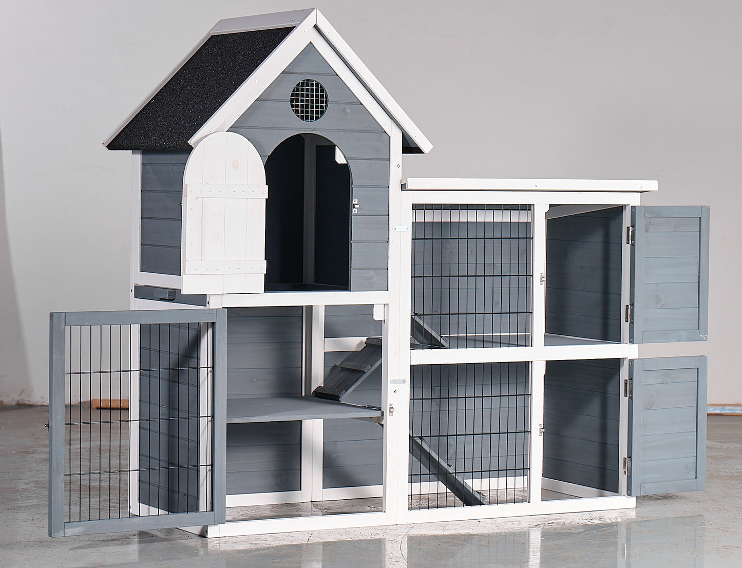 Large Outdoor Chicken Coop Cage, Weatherproof 2-Story Chicken Coop & Rabbit Hutch, Wooden Indoor Outdoor Pet House With No-Leak Tray, Waterproof Roof  Pull-Out Tray 50.98L X 48.23 H, Grey, Blue