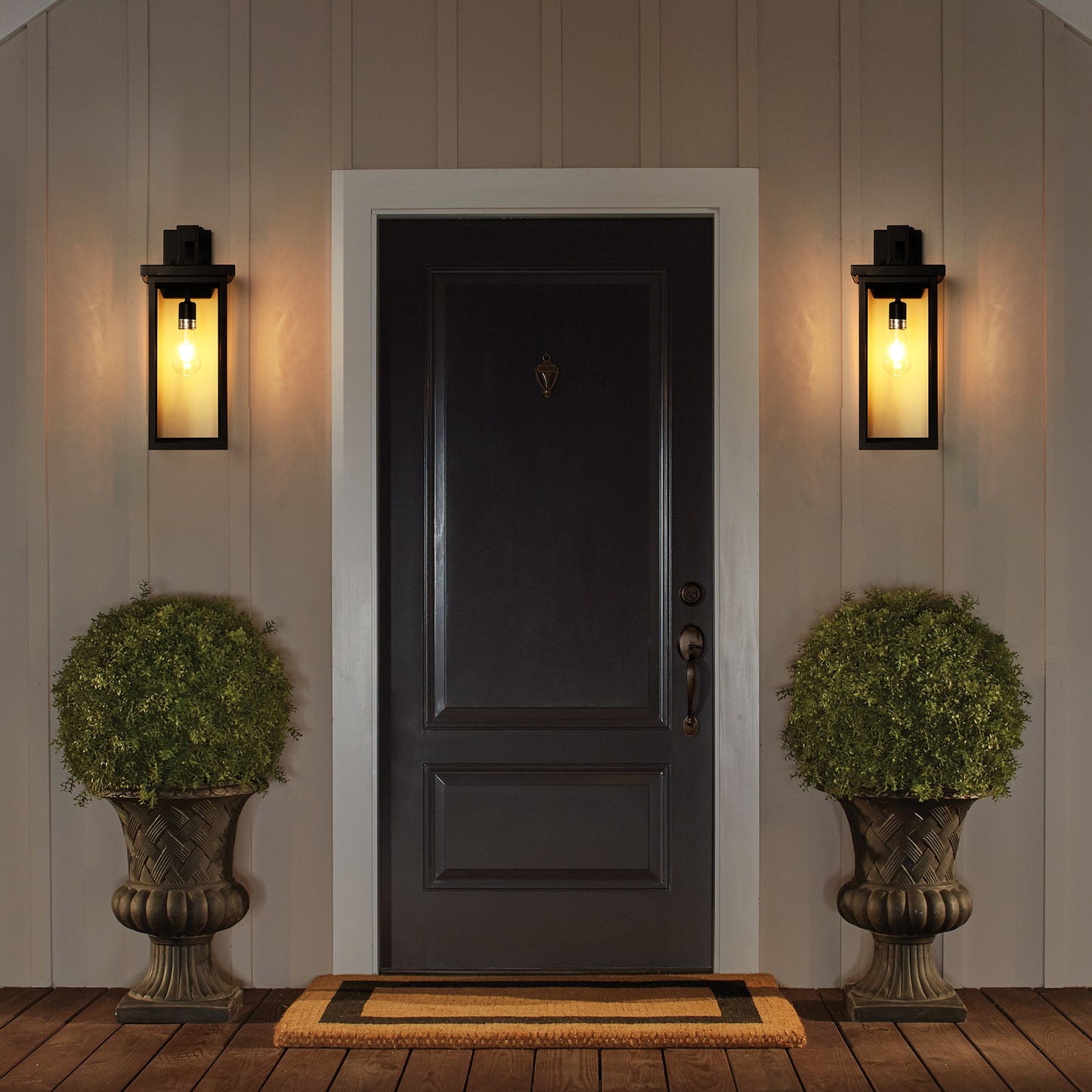 20  H  Set Of 2 Modern Outdoor Wall Lanterns With Black Metal Frame And Clear Glass, Ambient Light Sensors,Weatherproof Wall Sconces For Porch, Garage, Or Entryway Lighting, E26 Bulb Compatible
