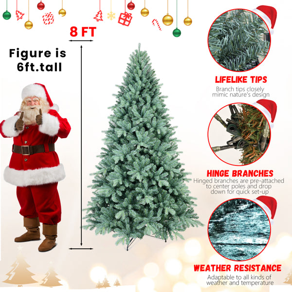 Dropship Artificial 8ft Blue Green Tint Christmas Tree With 2458 PE PVC Mixed Branch Tips, Memory Wire Iron Wire, Hinged Premium & Foldable Base For Indoor Holiday Decorating Dropship Artificial 8ft