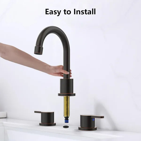 Widespread Bathroom Sink Faucet Oil Rubbed Bronze 2 Handle 8 Inch 3 Hole 360' Swivel Spout Vanity Sink With Pop Up Drain Assembly-Unable Ship On Weekends, TK And TEMU Only For Pickup