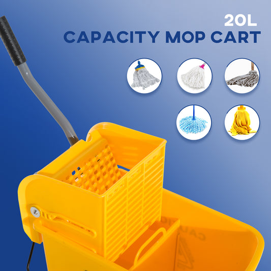 Compact Mop Bucket With Wringer, Mop Bucket On Wheels, 21 Quart, Separate Dirty And Clean Water, Yellow