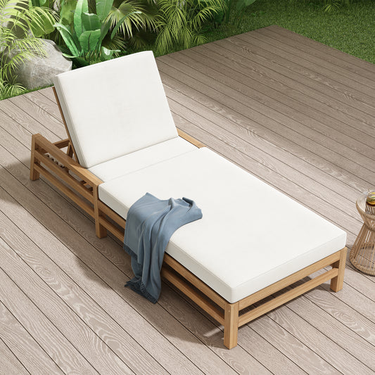 TREXM 5-Position Adjustable Outdoor Chaise Lounge  Solid Wood Patio Recliner Chair With Thick Cushions  Weather-Resistant For Pool  Balcony & Garden  Light Teak