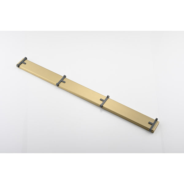 28 Inch Linear Shower Drain With 2-in-1 Flat & Tile Insert Removable Cover, 304 Stainless Steel With Hair Strainer And Leveling Feet, Brushed Gold