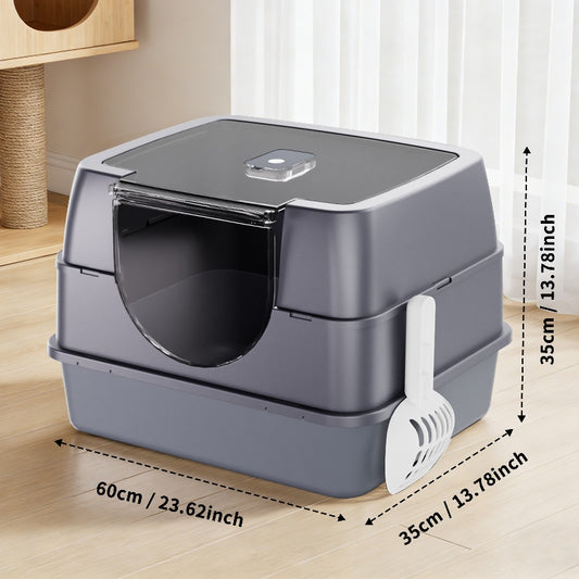 Dark Gray Top Entry Fully Enclosed Cat Litter Box , Anti Splash & Odor Locking, For Large Cats & Multi Cat Households Plastic Bring A Spoon