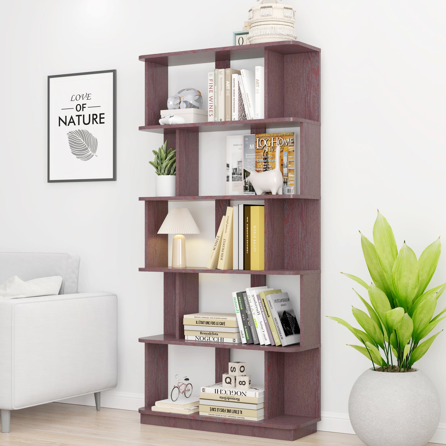 31.5L X 64.56 H Free Combination Bookshelf Modern 5-Tier Open Storage Bookcase MDF Wood Display Shelving For Living Room Home Office Bedroom Decor Organizer, Media Storage Shelves