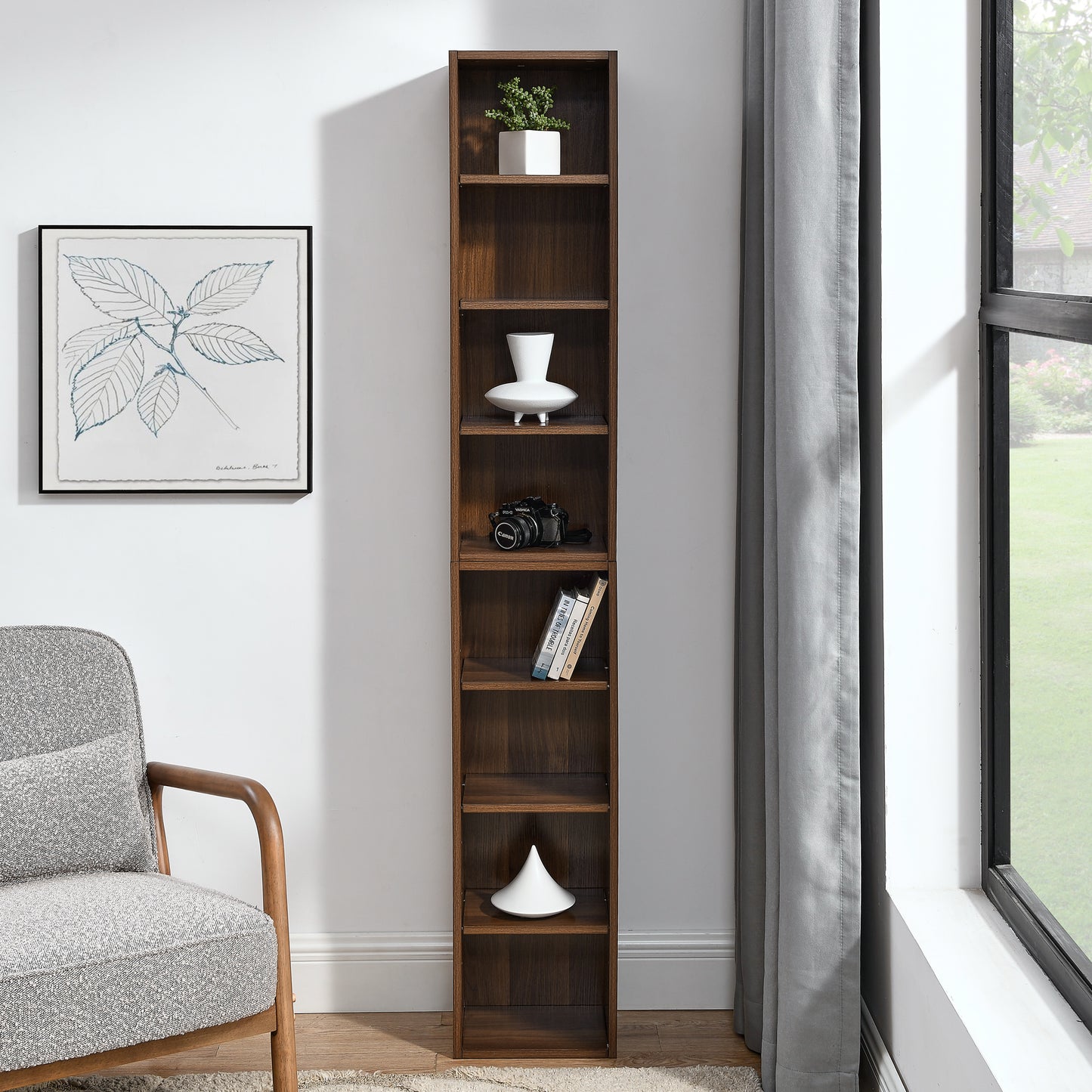 8-Tier Media Tower Rack, CD DVD Slim Storage Cabinet With Adjustable Shelves, Tall Narrow Bookcase Display Bookshelf For Home Office,Multi-functional Double-decker Bookcase