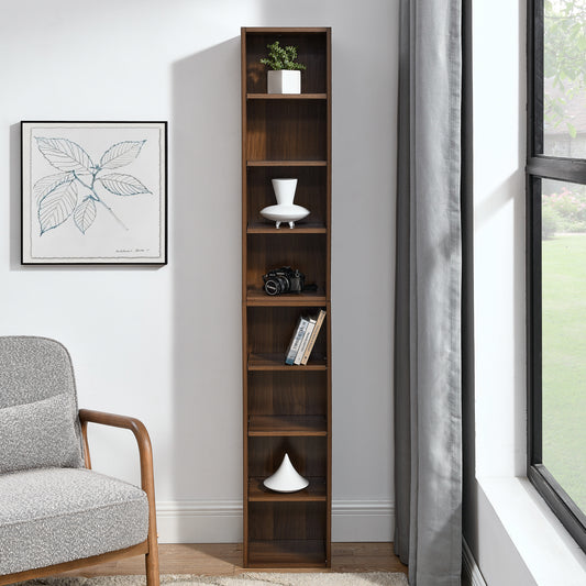 8-Tier Media Tower Rack, CD DVD Slim Storage Cabinet With Adjustable Shelves, Tall Narrow Bookcase Display Bookshelf For Home Office,Multi-functional Double-decker Bookcase