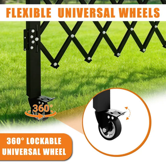 Foldable Security Gate, Expandable Safety Barrier With 360' Swivel Casters Lockable Design, Portable Mobile Rolling Barricade For Garage, Warehouse, Driveway And Pool Areas - 51.57' H X 42' W