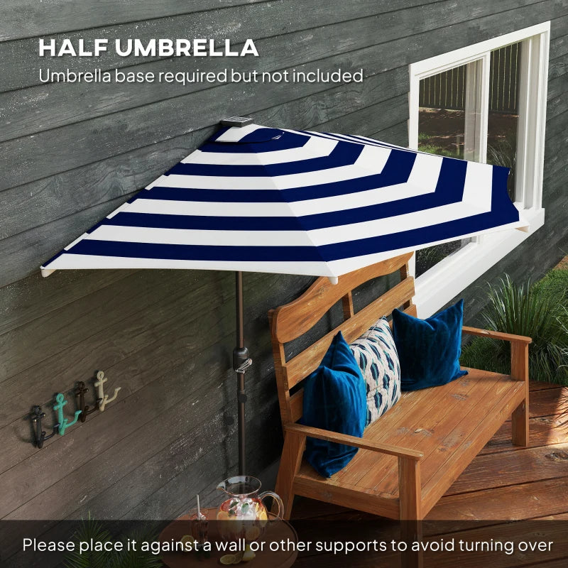 Outsunny Half Umbrella Outdoor Patio Umbrella, Small Balcony Umbrella, Vented Half Patio Umbrella With Crank 8 Ribs, Porch Umbrella For Garden Deck Poolside, Navy Blue
