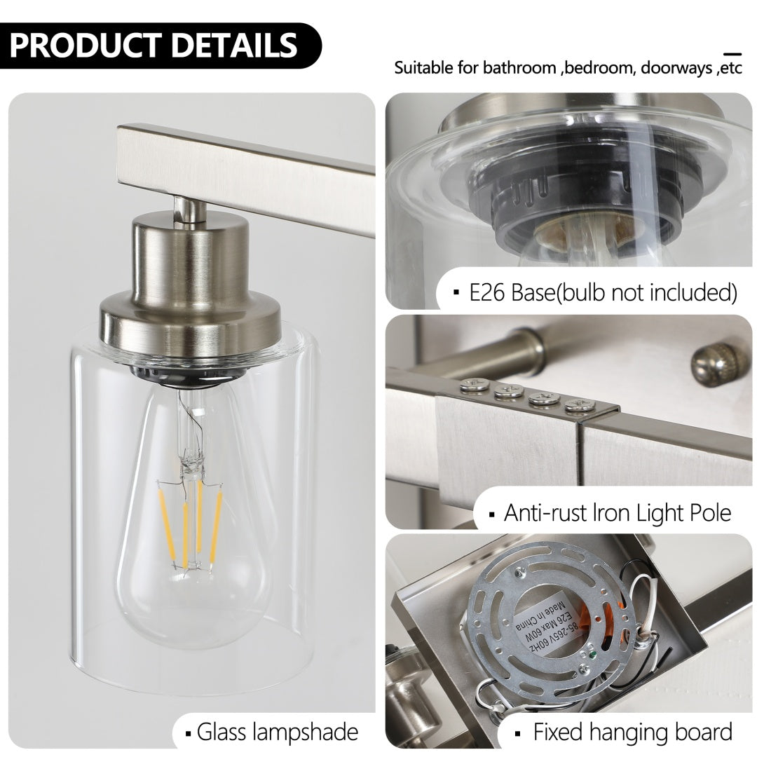 37  Modern 6-Light Bathroom Vanity Light Fixture - Brushed Nickel Finish With Clear Glass Shades, Perfect For Bathroom, Vanity, And Dressing Area Lighting  No Bulbs