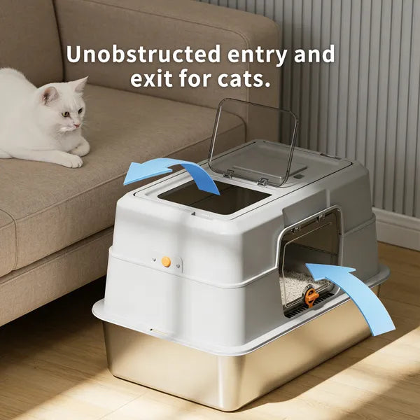 Thick Stainless Steel Fully Enclosed Black Cat Toilet, Sturdy, Bite Proof, Leak Proof, Providing Greater Comfort For Cats In Large Spaces
