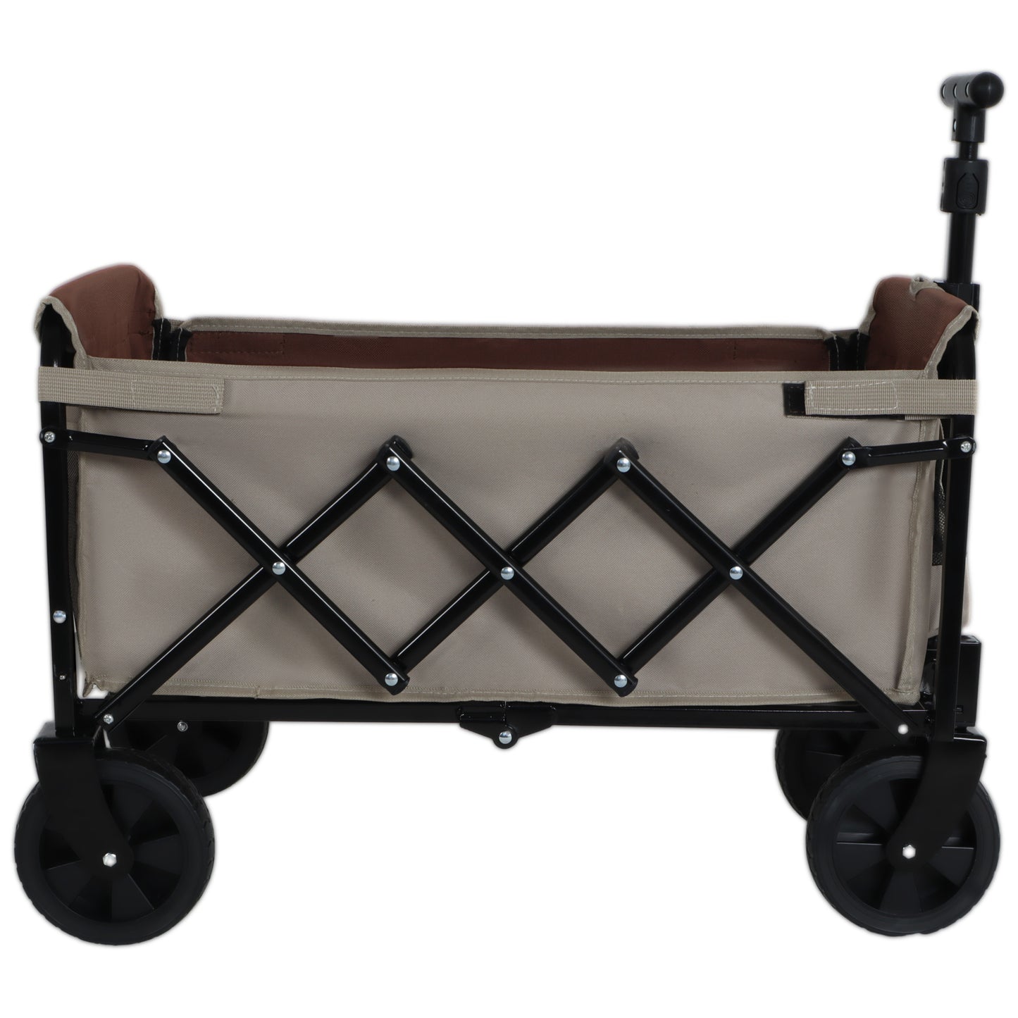 All- In- One Convertible Folding Camping Wagon Cart  Bench Seat  Storage Compartment & Included Dog Tether  Beige Brown