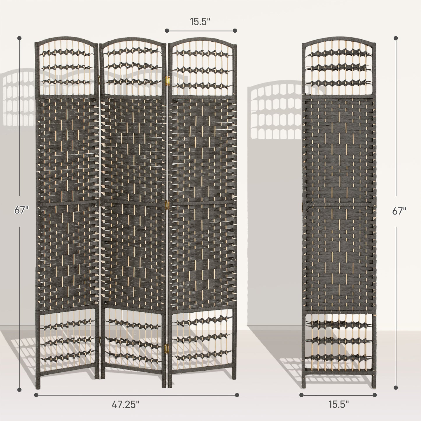 3 Panel Folding Room Divider Portable Privacy Screen Wave Fiber Room Partition For Home Office Dark Gray