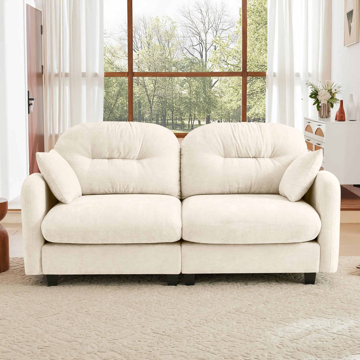 Loveseat Cloud Sectional Couches  Chenille Fabric, Quilted Pleated Design, Ergonomic Design, High-Density Foam Easy Install Elegant Armrests High Quality Wooden Base,Fits Living Rooms,Beige