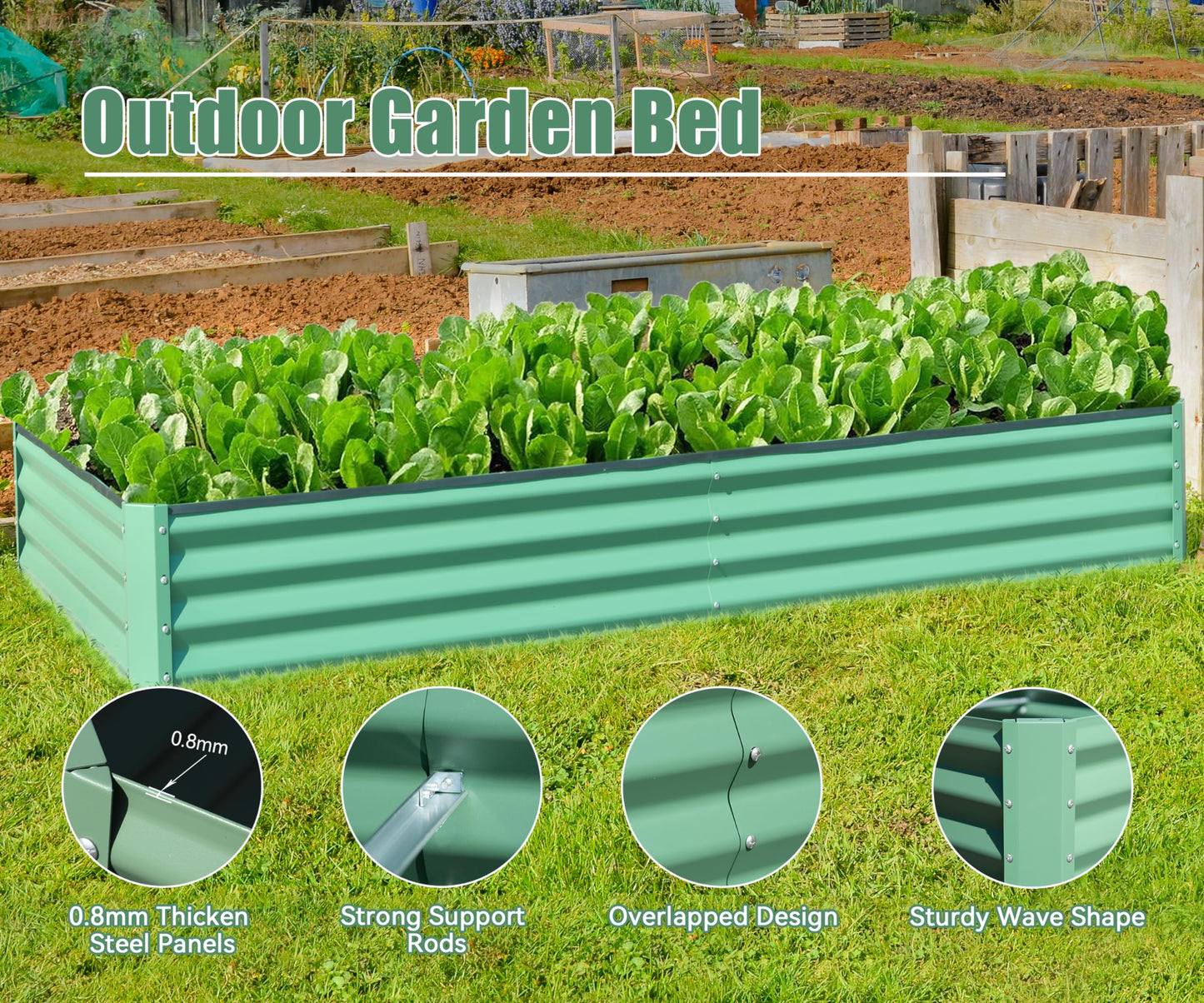 8x4x1 Ft Galvanized Raised Garden Bed, Outdoor Planter Garden Boxes Large Metal Planter Box For Gardening Vegetables Fruits Flowers,Green