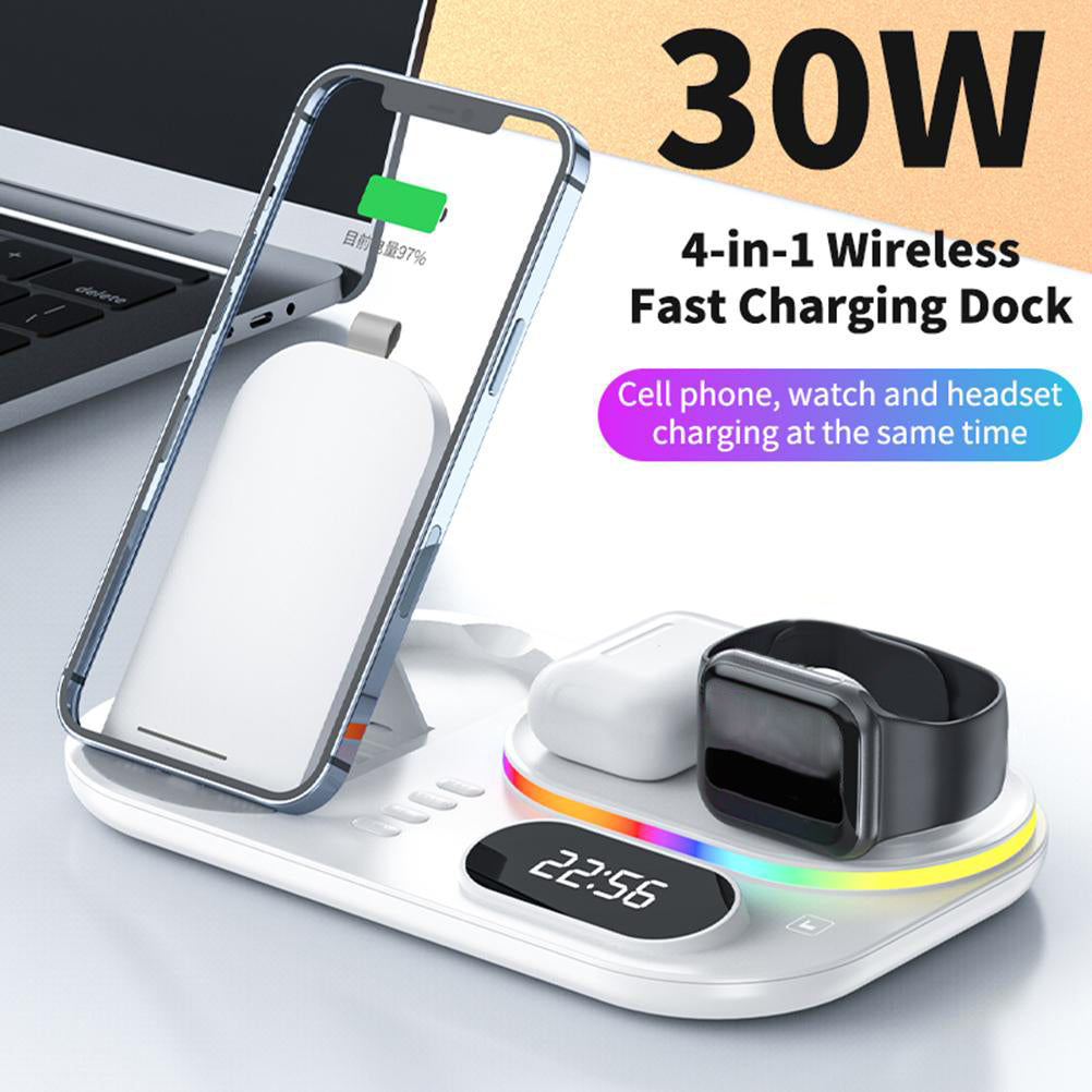 Wireless Charging Station 4 In1 Fast Charging Station Wireless Charger Stand Compatible For IPhone 13 12 3 2 Pro IWatch 7 6 5 SE 4 3 2 1 For Samsung Galaxy