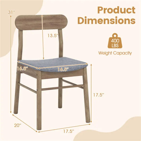 2PCS Solid Rubber Wood Dining Chairs , 400 LBS Capacity Padded Upholstered Kitchen Chairs