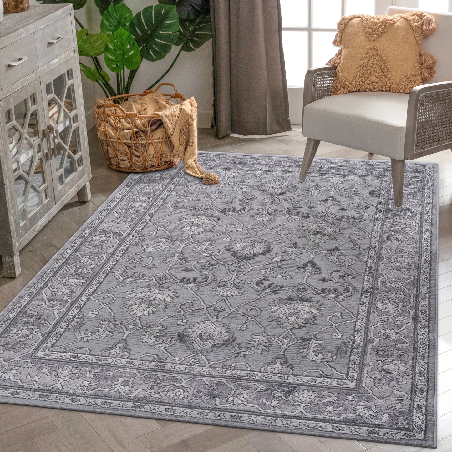 MARFI C Ollection 5X7 Grey  Oriental Area Rug