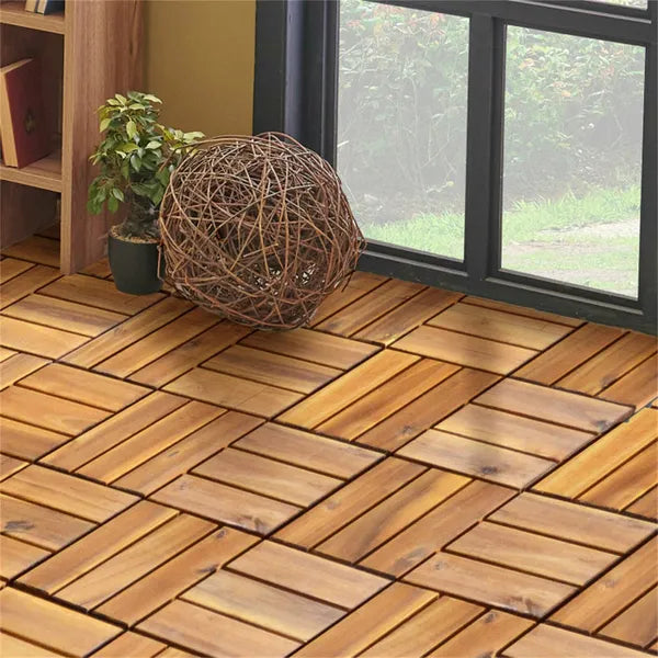 27 Pieces 12 X 12 Inch Outdoor Floor Tiles, Acacia Wood Interlocking Patio Deck Tile