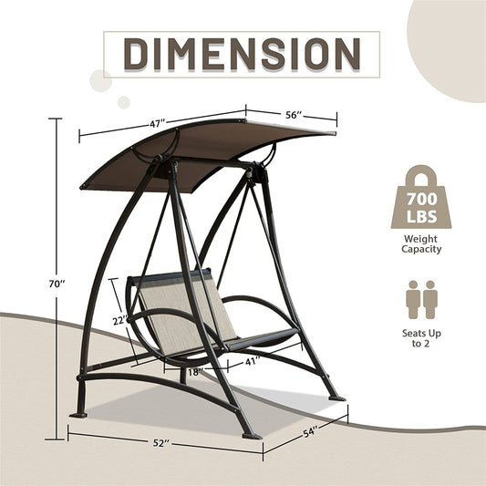 2-Seat Patio Swing Chair, Outdoor Porch Swing With Adjustable Canopy And Durable Steel Frame, Patio Swing Glider For Garden, Deck, Porch, Backyard