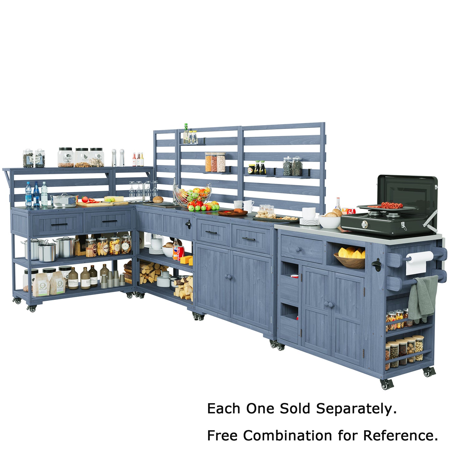 With Assembly Video  TOPMAx 41.7  Large Patio Rolling Kitchen Island Solid Wood Kitchen Cart With Sink  Garden Potting Bench With Stainless Table Top  2 Movable Shelves And 1 Bottle Opener Gray