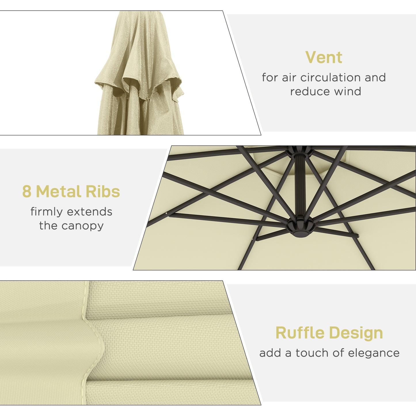 10 Cantilever Tilt Offset Patio Umbrella W UV & Water Safe Material & Cross Base Weight Not Included, Beige