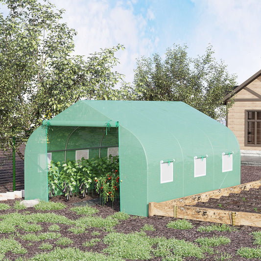 11.5' X 10' X 6.5' Outdoor Portable Walk-In Tunnel Greenhouse With Windows-Deep Green