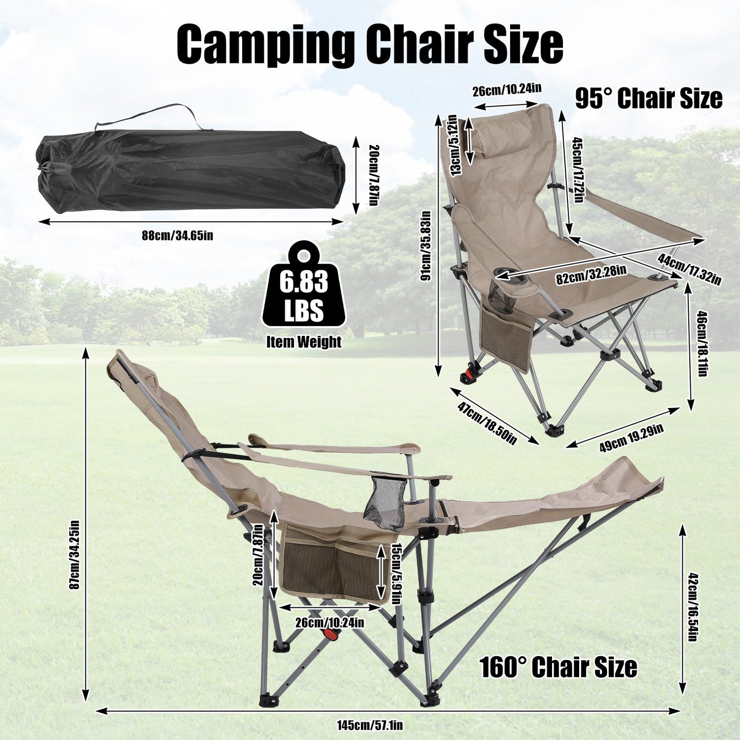 1Pc Reclining Camping Chair With Footrest 4-Position Adjustable Outdoor Folding Chair Heavy Duty Portable Camping Lounge Chair With Headrest Cup Holder & Side Pocket For Outdoor Beach Patio Travel