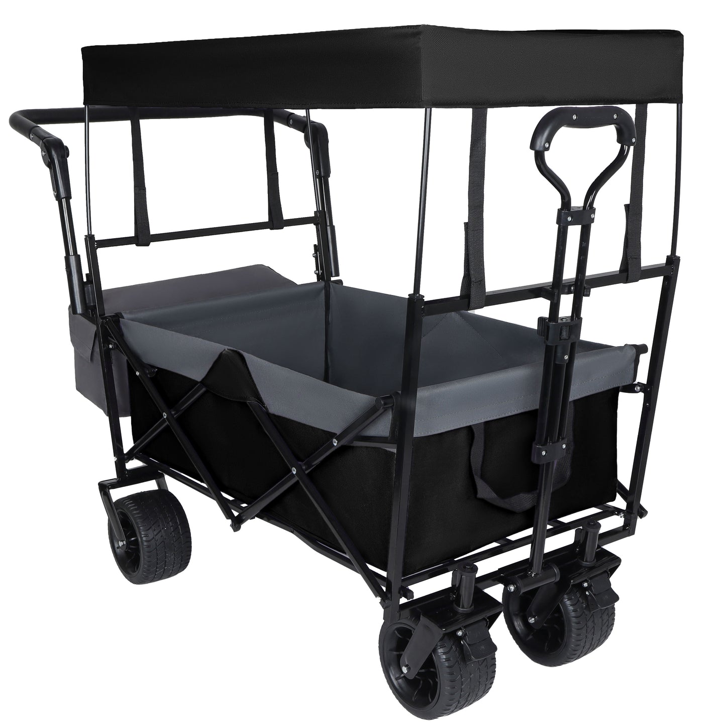 With Push Handle  480Lbs Collapsible Wagon With Canopy  Wagon Cart With 7  All- Terrain Wheels  Lightweight Foldable Wagon  Large Capacity For Camping  Shopping  Sports  And Garden Use  Black