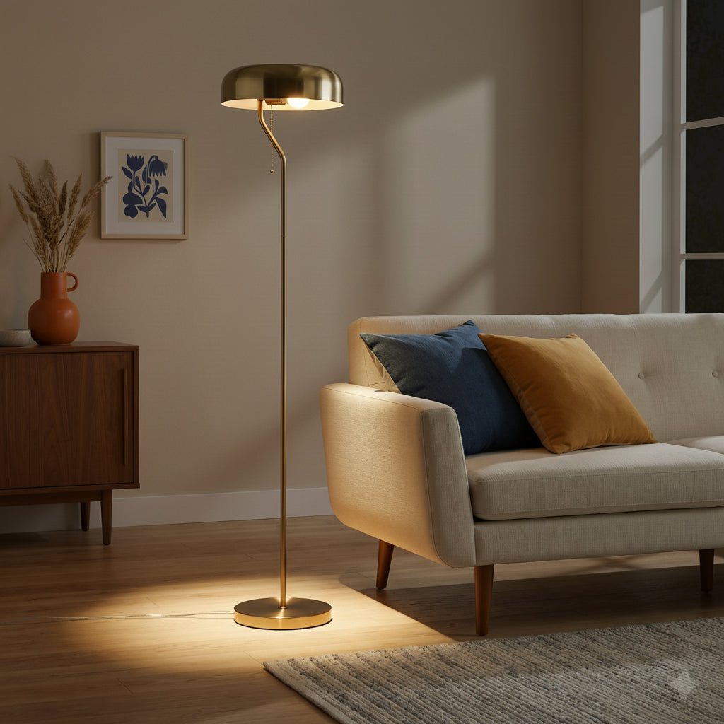 Tall Corner Floor Lamp For Living Room, Bedroom & Office Space Illumination, Spectra Floor Lamp - Gold Outer And White Inner 110-120V