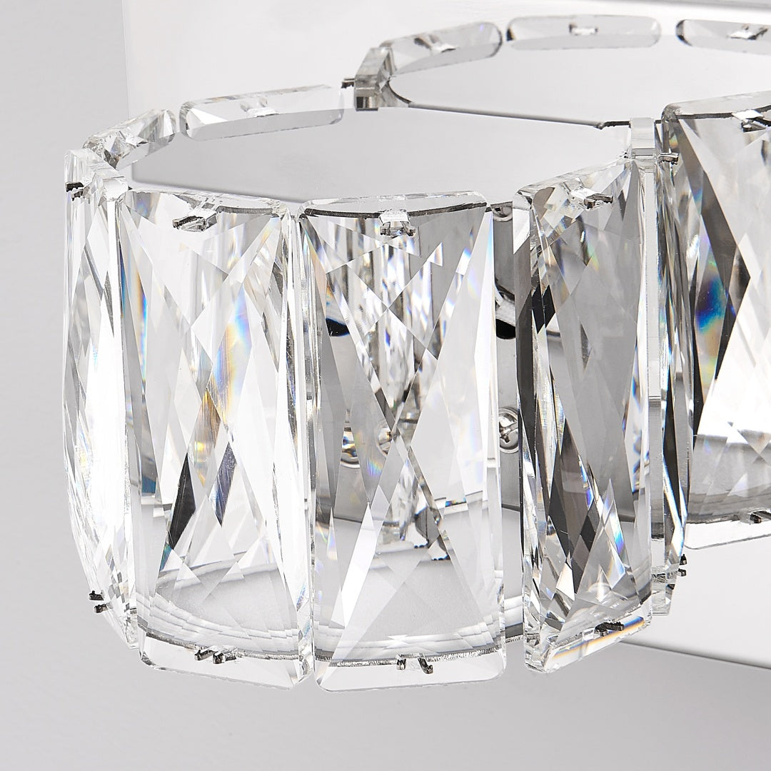 35  Modern Crystal 5-Light LED Wall Sconce -Elegant Chrome Bathroom Vanity Light With Clear Crystal Shades For Bathroom, Bedroom, Or Hallway