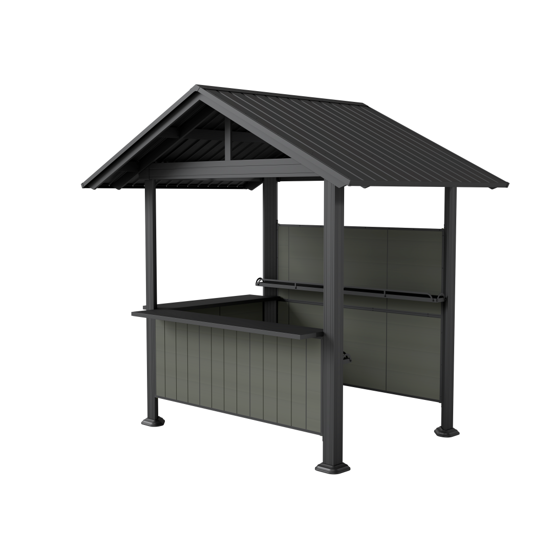 9.4X6.2 FT Hardtop Grill Gazebo, Gable Outdoor Grill Gazebo With Storage Shelves & Resin Shade System, Galvanized Steel Metal Hard Top Gazebo For Patio  Garden -Grey