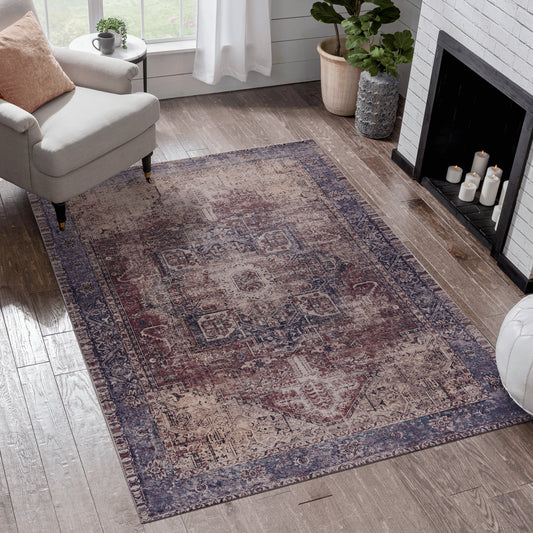 MAVAL Burgundy Washable Rug 6x9 Area Rug  Burgundy, 6' X 9'