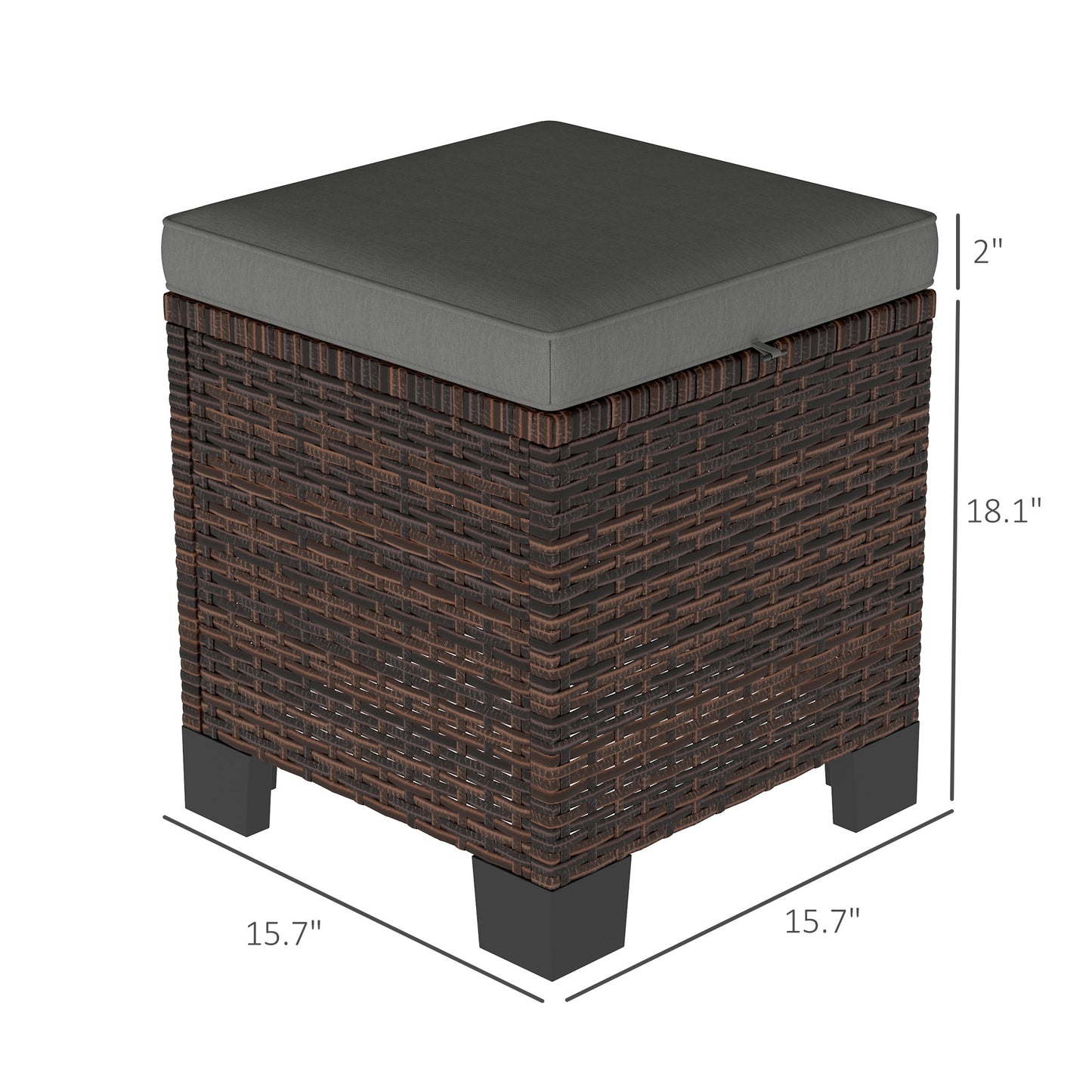 2 Piece Wicker Outdoor Ottomans With Cushions, Rattan Ottoman Footrest And Side Table For Patio, Yard, Poolside, Gray