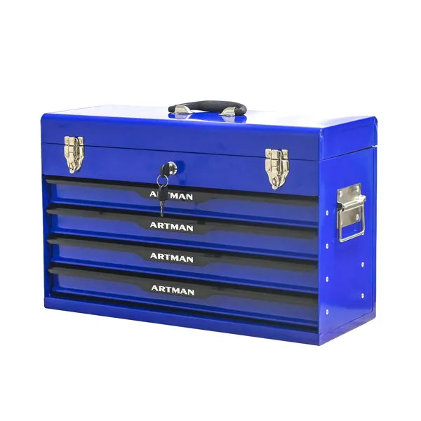 20-inch Steel Portable Tool Box With Drawers - Tool Storage Box Organizer With Metal Lock Closure Device - Powder-coated Tool Storage Cabinet (BLUE)