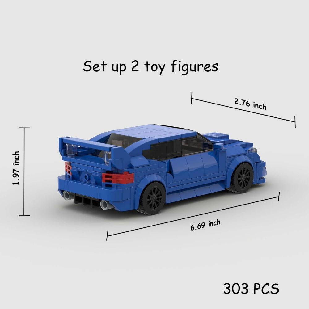 303PCS Blue JDM Rally Car Building Blocks, WRX STI Inspired Sports Sedan Toy With Rear Wing Kit For Kids 6 And Adults ,Collectible Drift Car Gift