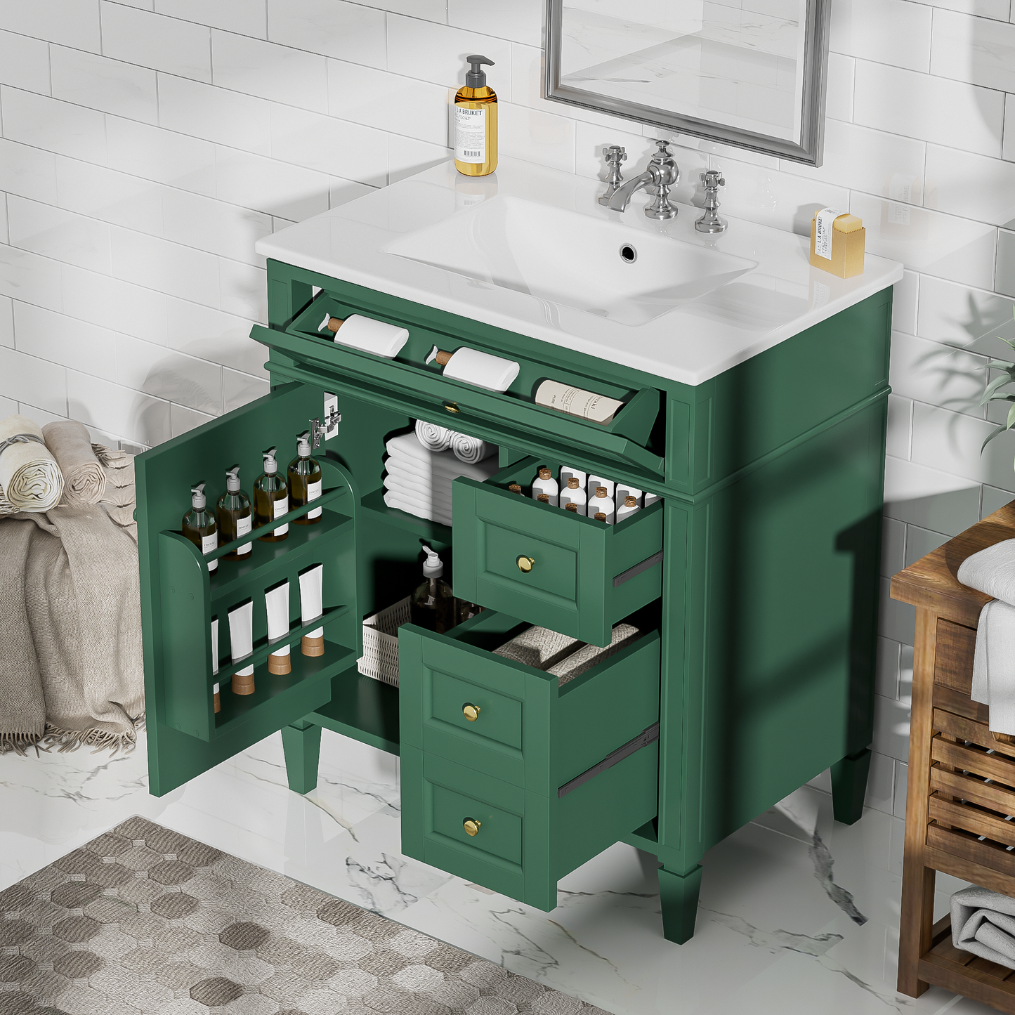 30'' Bathroom Vanity With Top Sink, Modern Bathroom Storage Cabinet With 2 Drawers And A Tip-out Drawer, Single Sink Bathroom Vanity