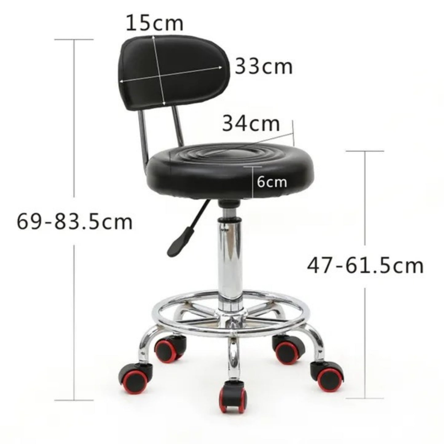 Round Shape Adjustable Salon Stool With Back And Line Black XH