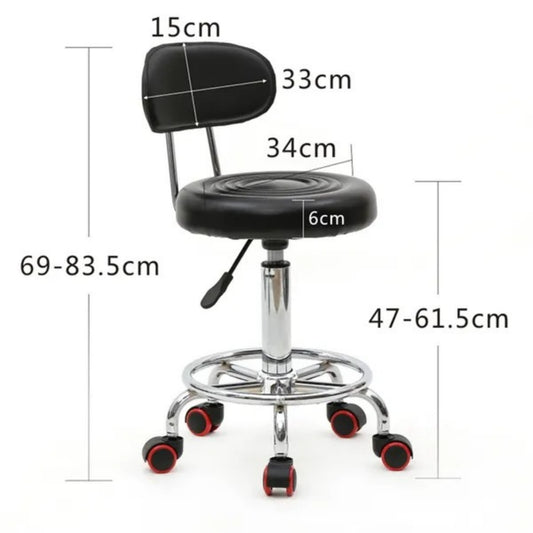 Round Shape Adjustable Salon Stool With Back And Line Black XH